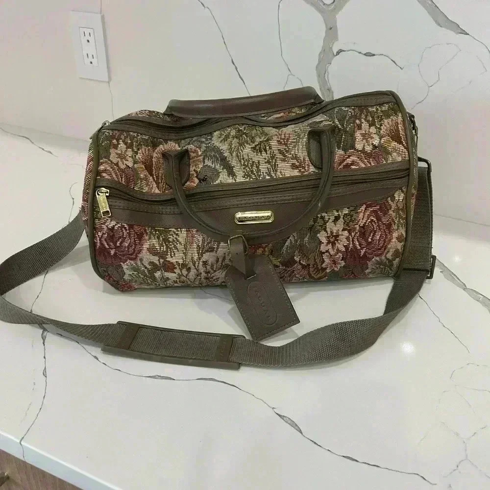 Floral Tapestry Barrel Travel Bag - Brown Multi